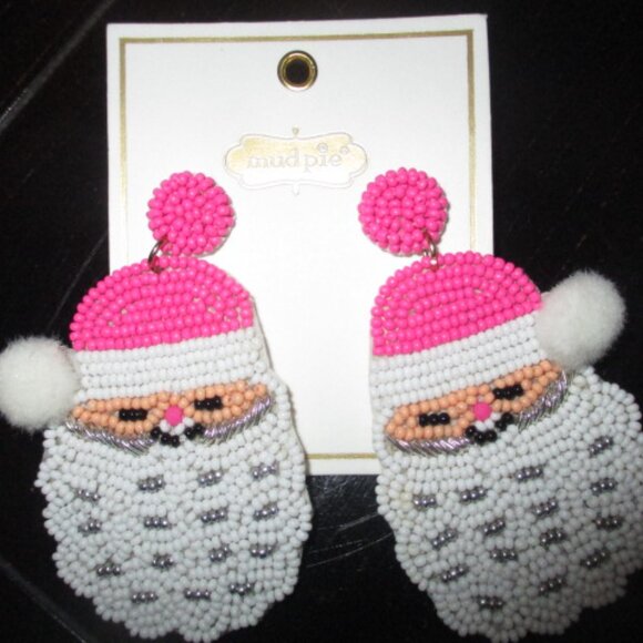 Mudpie pierced Santa earrings in Pink - Picture 5 of 5